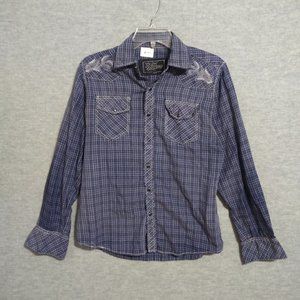TM Exposure Men‎ Button Up Shirt Small Blue Plaid Long Sleeve Pearl Snap Western